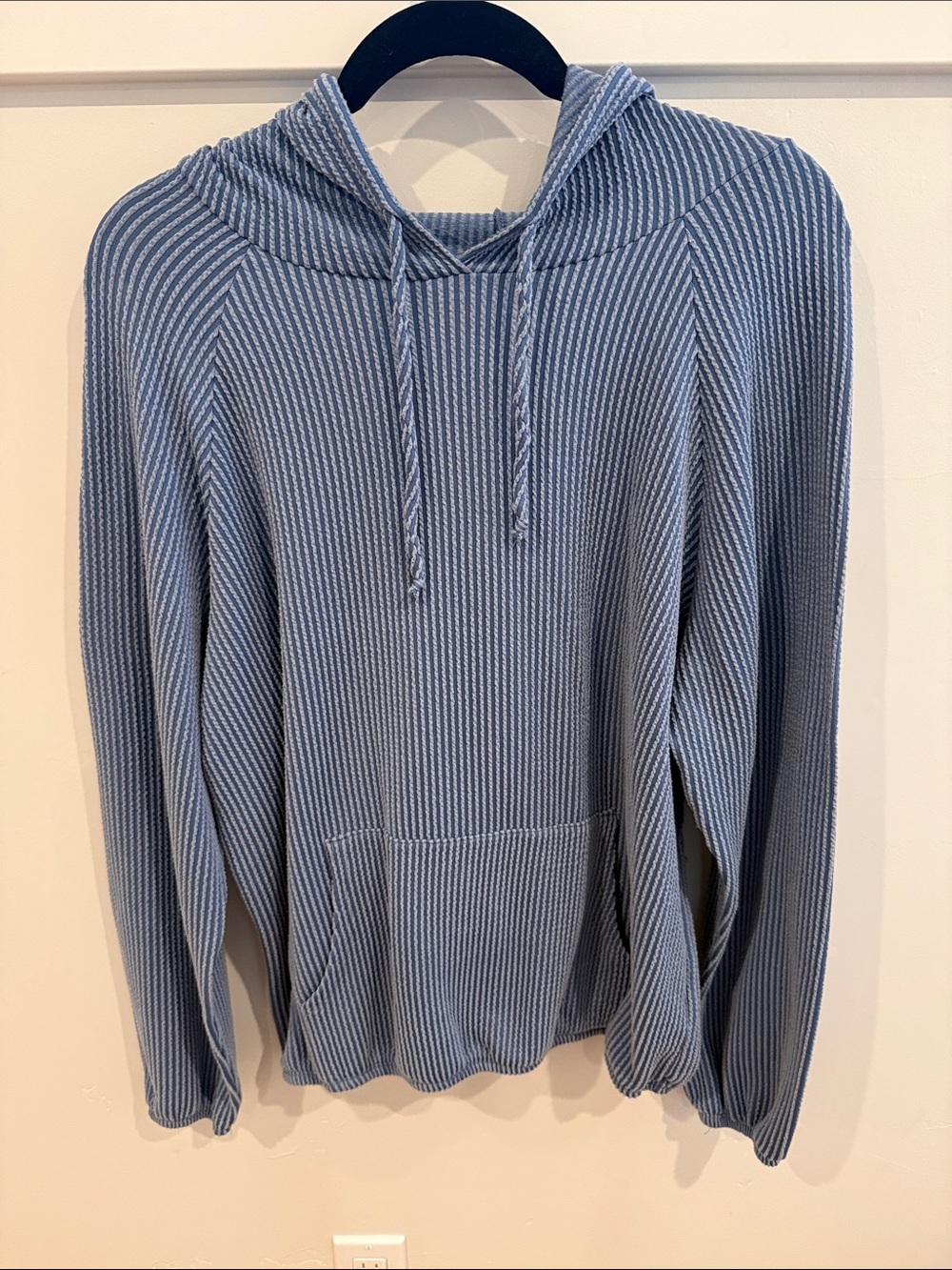 Heimish Ribbed Long Sleeve Hoodie with Kangaroo Pocket